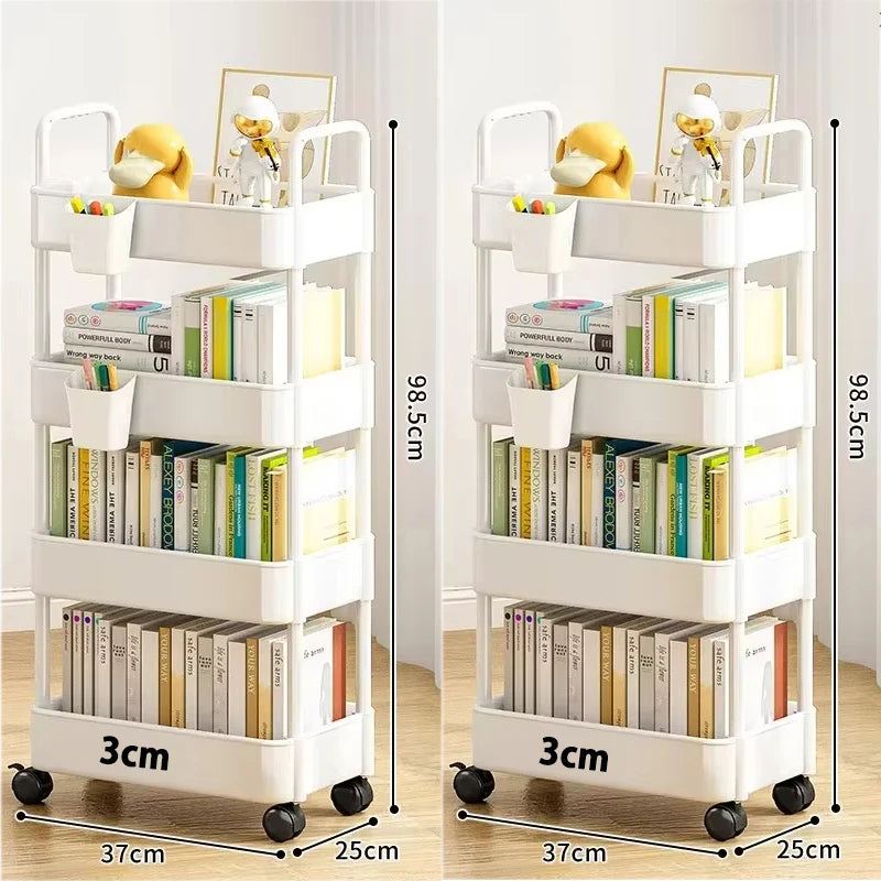 Mobile Bookshelf & Kitchen Storage Trolley with Wheels
