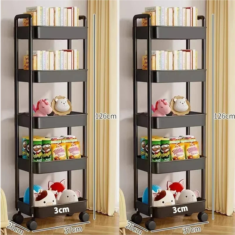 Mobile Bookshelf & Kitchen Storage Trolley with Wheels