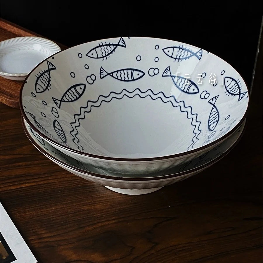 Hand-Painted Japanese Style Soup Bowl with Lid