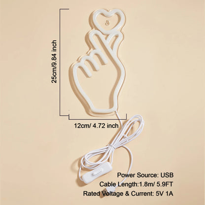 LED Neon Hand & Heart USB-Powered Neon Sign