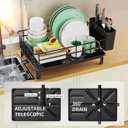 Dish Drying Rack with Cutlery Holder, Cup Stand & Drip Tray
