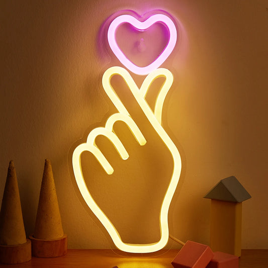 LED Neon Hand & Heart USB-Powered Neon Sign