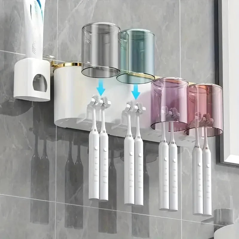 Multifunctional Wall Mounted Toothbrush Rack with Mug Holder
