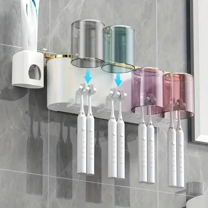 Multifunctional Wall Mounted Toothbrush Rack with Mug Holder