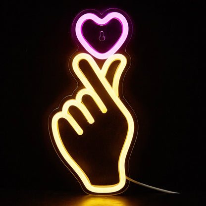 LED Neon Hand & Heart USB-Powered Neon Sign