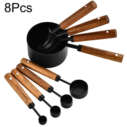 Gold Wooden Handle Stainless Steel Measuring Cups & Spoons Set