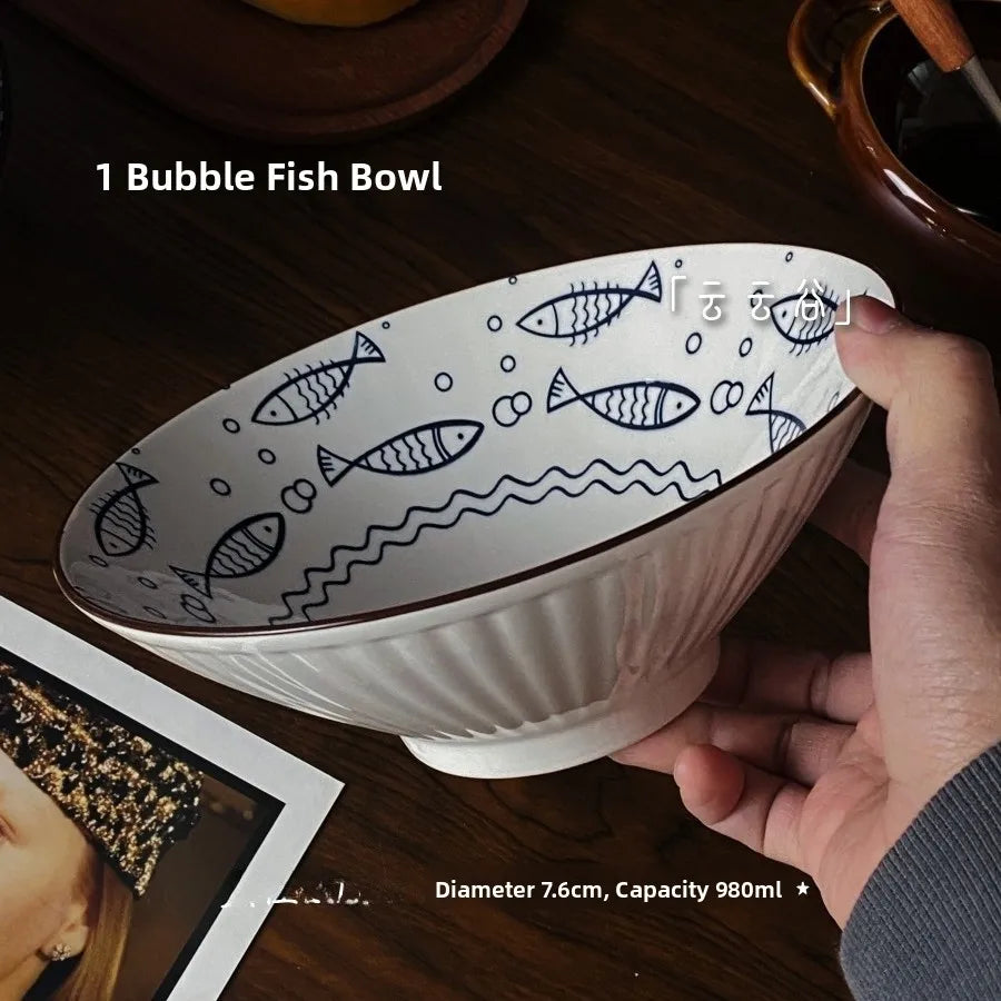 Hand-Painted Japanese Style Soup Bowl with Lid