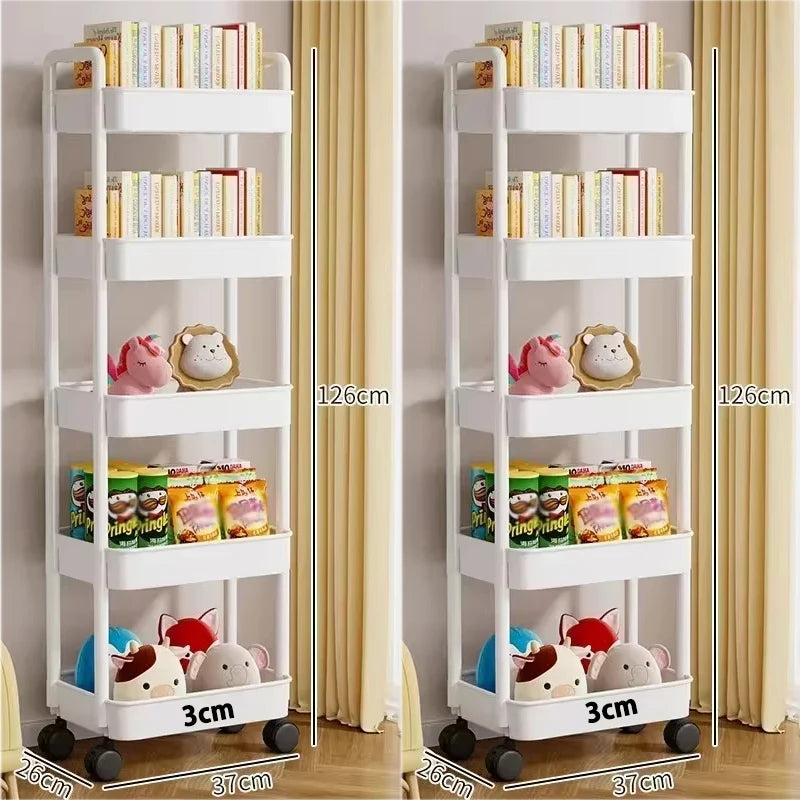 Mobile Bookshelf & Kitchen Storage Trolley with Wheels