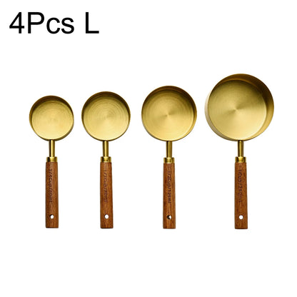 Gold Wooden Handle Stainless Steel Measuring Cups & Spoons Set