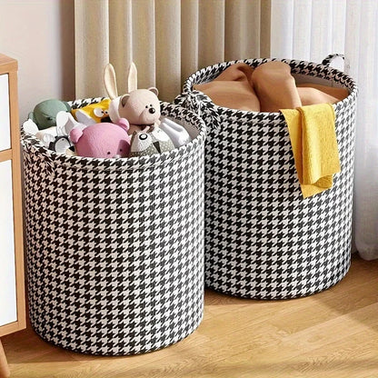 Foldable Houndstooth Laundry Hamper with Handles