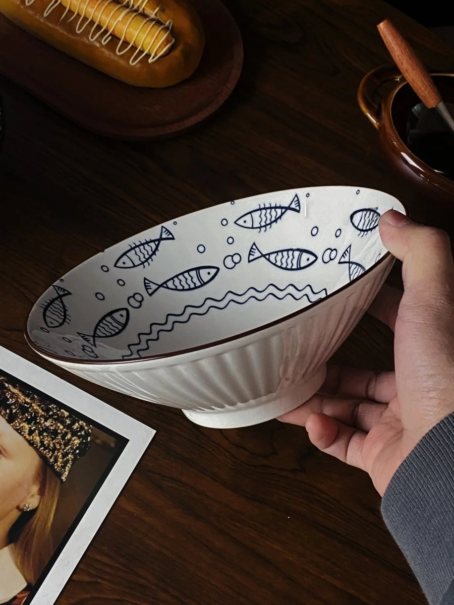 Hand-Painted Japanese Style Soup Bowl with Lid