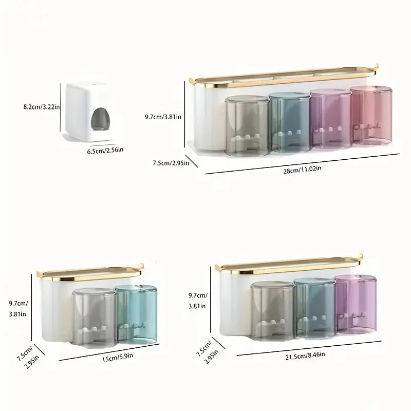 Multifunctional Wall Mounted Toothbrush Rack with Mug Holder