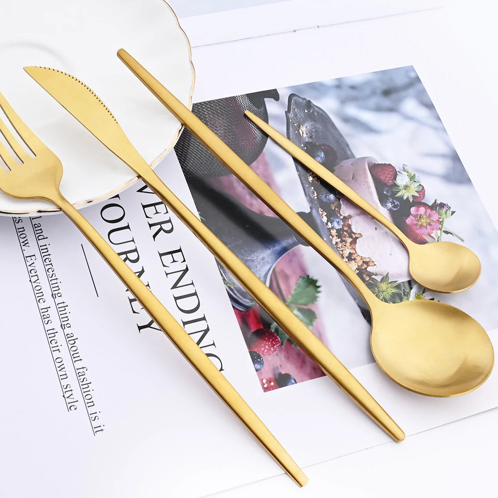 Gold Matte 16-Piece Stainless Steel Cutlery Set