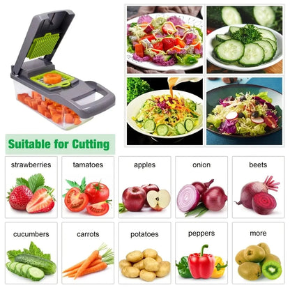 16PCS Multifunctional Vegetable Chopper & Slicer Set with Stainless Steel Blades