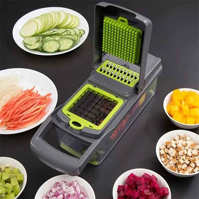 16PCS Multifunctional Vegetable Chopper & Slicer Set with Stainless Steel Blades