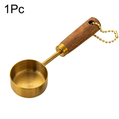 Gold Wooden Handle Stainless Steel Measuring Cups & Spoons Set