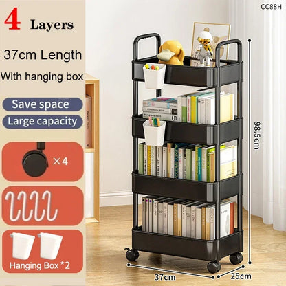 Mobile Bookshelf & Kitchen Storage Trolley with Wheels