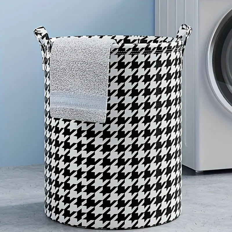 Foldable Houndstooth Laundry Hamper with Handles