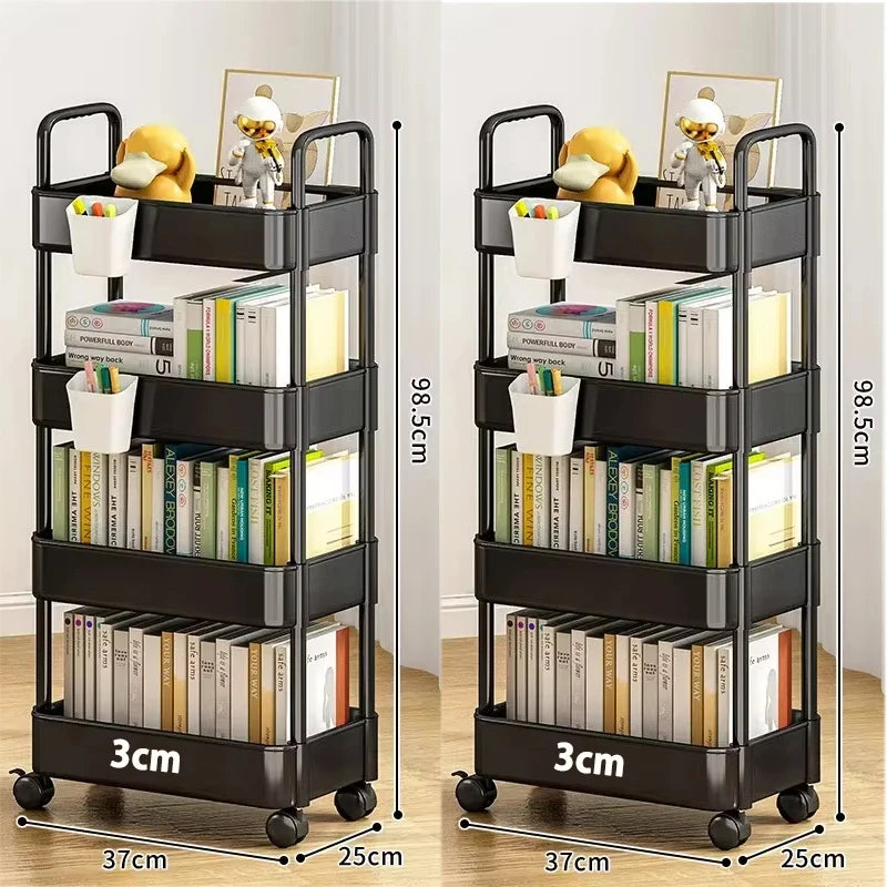 Mobile Bookshelf & Kitchen Storage Trolley with Wheels