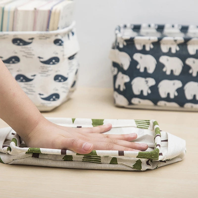 Small Foldable Canvas Storage Basket with Handle
