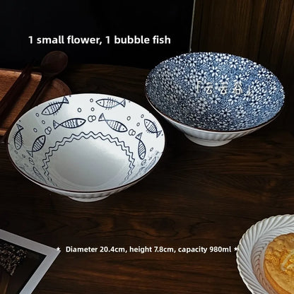 Hand-Painted Japanese Style Soup Bowl with Lid