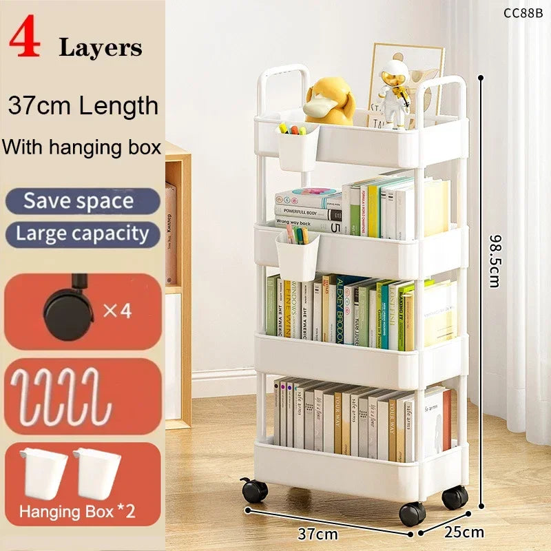 Mobile Bookshelf & Kitchen Storage Trolley with Wheels