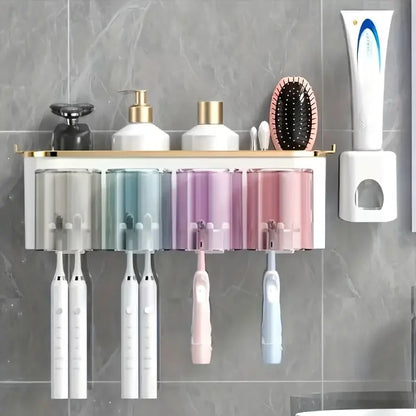 Multifunctional Wall Mounted Toothbrush Rack with Mug Holder