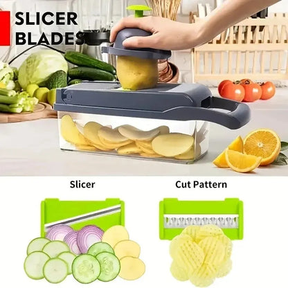 16PCS Multifunctional Vegetable Chopper & Slicer Set with Stainless Steel Blades
