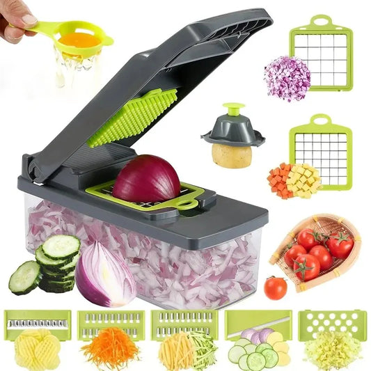 16PCS Multifunctional Vegetable Chopper & Slicer Set with Stainless Steel Blades