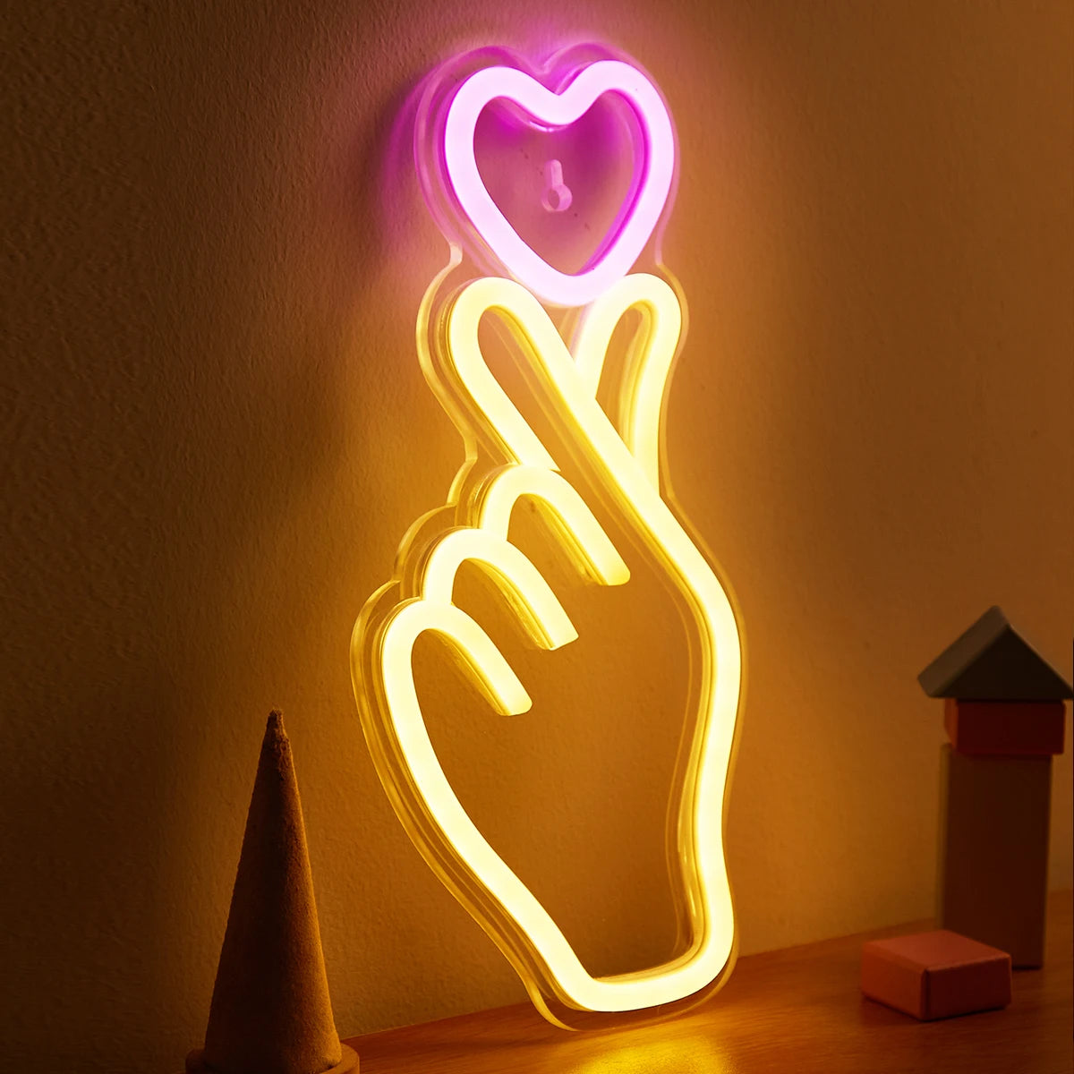 LED Neon Hand & Heart USB-Powered Neon Sign