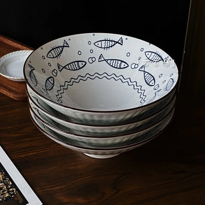 Hand-Painted Japanese Style Soup Bowl with Lid