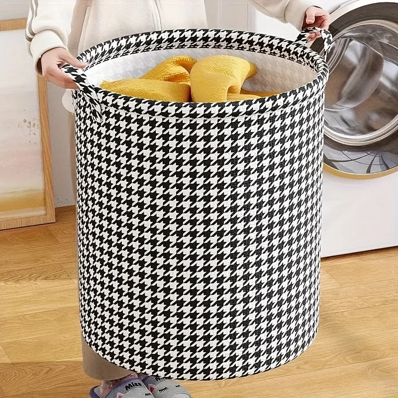Foldable Houndstooth Laundry Hamper with Handles