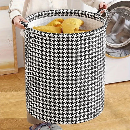 Foldable Houndstooth Laundry Hamper with Handles