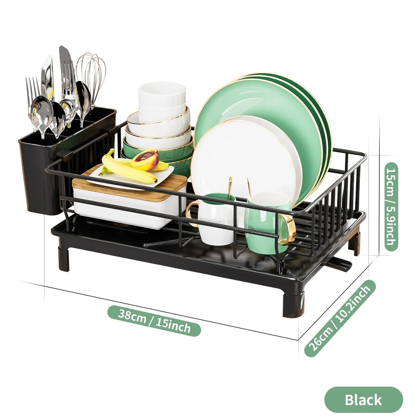 Dish Drying Rack with Cutlery Holder, Cup Stand & Drip Tray