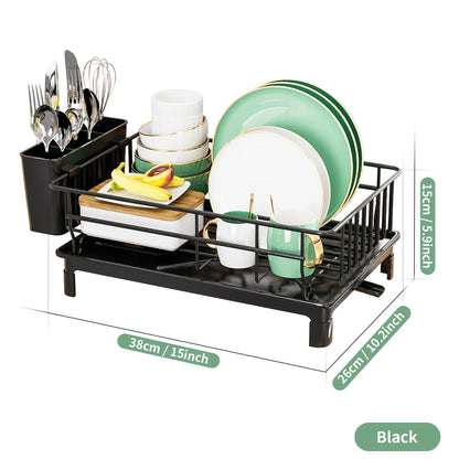 Dish Drying Rack with Cutlery Holder, Cup Stand & Drip Tray