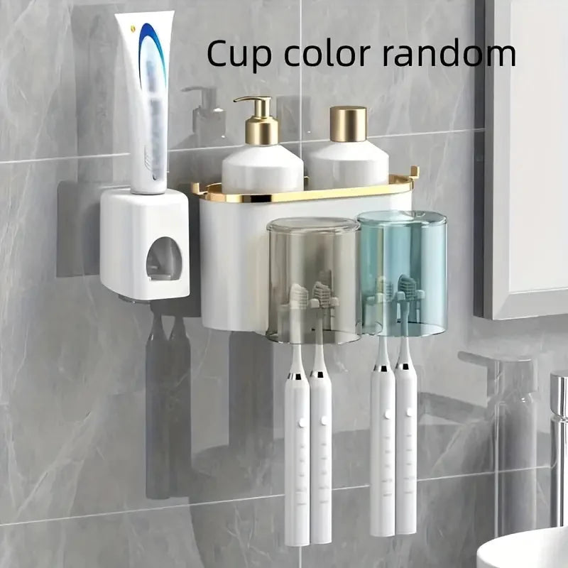 Multifunctional Wall Mounted Toothbrush Rack with Mug Holder