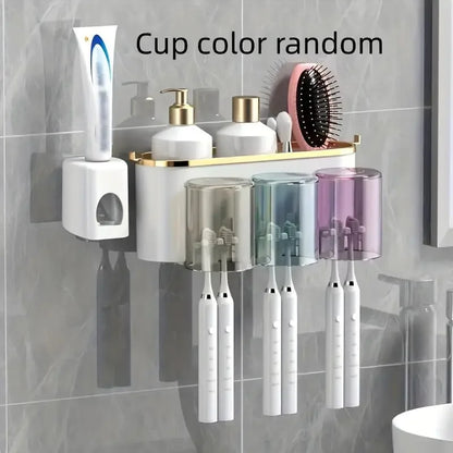 Multifunctional Wall Mounted Toothbrush Rack with Mug Holder