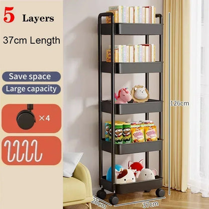 Mobile Bookshelf & Kitchen Storage Trolley with Wheels